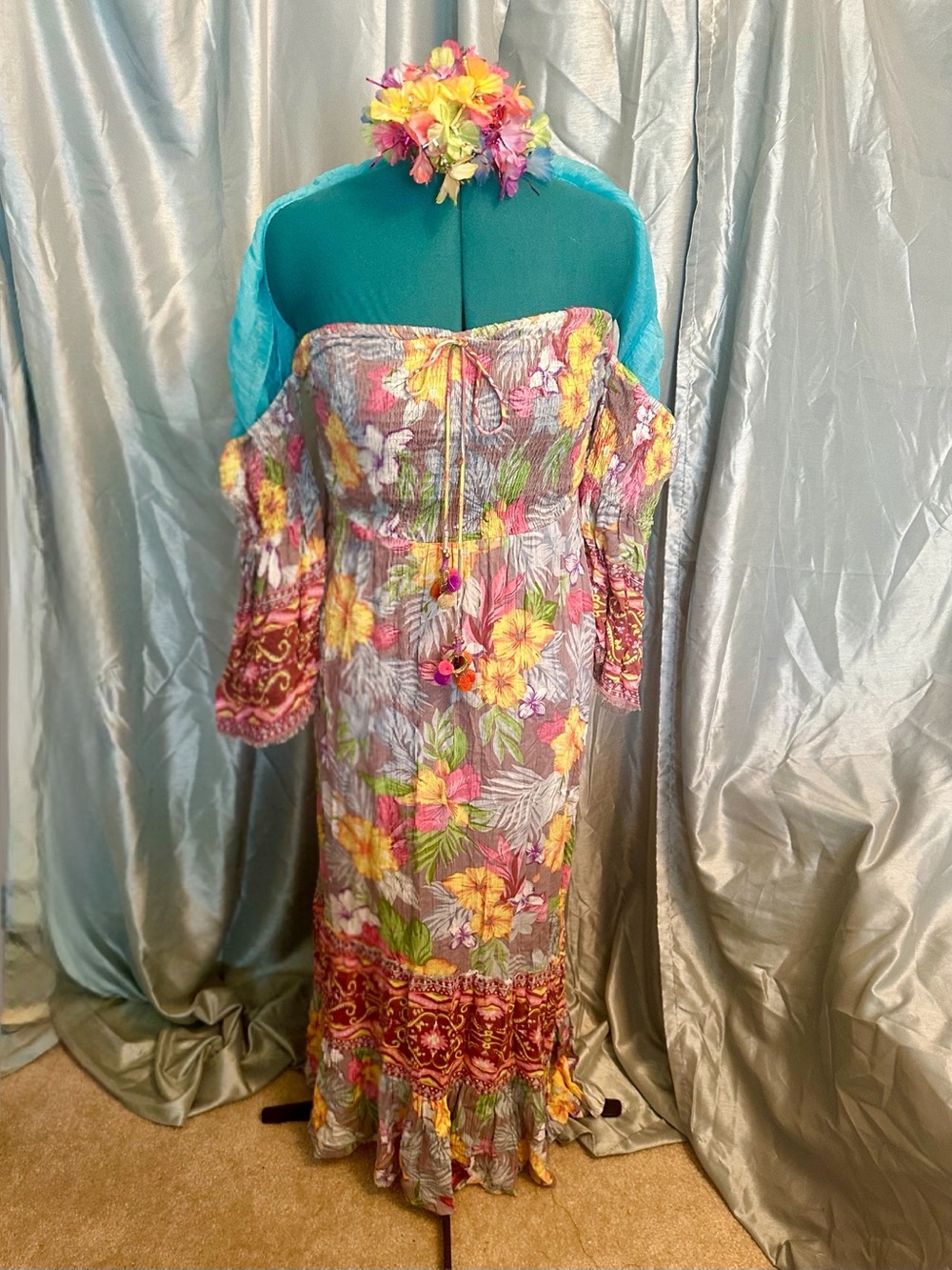 Altar'd State Multicolor Floral Smocked Maxi Dress L